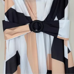 CBR ChicMe black tan geometric print tie shoulder belted midi dress M NEW thumbnail 3