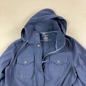 L.L. Bean Coat Womens Small Blue Nylon Hooded Anorak Zip Pockets Drawcord Waist thumbnail 4