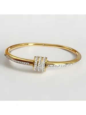 18K Gold Plated RhinestonesBangle Stainless Steel BraceletWomens Jewelry Gift thumbnail 5