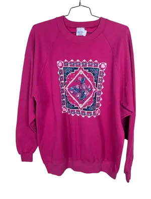 Vintage Santee Sweats Pluma Magenta Pink Floral Heart Graphic Sweatshirt 3XL USA thumbnail 1