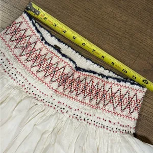 Free People Red Off White Blue Gauze Beaded Embroidered Smocked Mini Skirt: L thumbnail 6