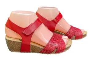 OTBT Red Leather Harriet Strap Wedge Sandal Euro Vacation Retro Boho Comfort 6M thumbnail 1