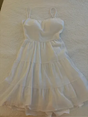 Princess Polly White Spaghetti-Strap Tiered Mini Dress with Sweetheart Neckline thumbnail 1