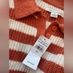 AMERICAN EAGLE Striped Orange and Cream Sweater thumbnail 9