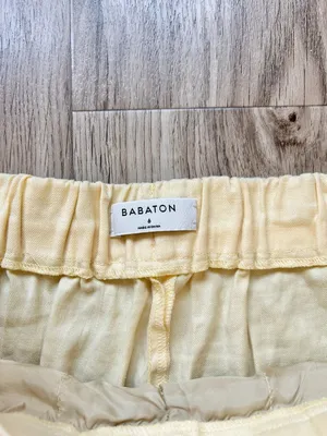 Aritzia Babaton Linen Butter Yellow Light Weight Pull On Pleated Pants Size 6 thumbnail 5