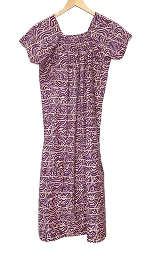 Handmade Muumuu Dress Short Sleeves Midi Purple Tan Swirl Print Women Hawaiian thumbnail 1