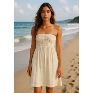 Arden B Strapless Smocked Mini Dress Women's Small Ivory Beach Cover Up Resort thumbnail 2