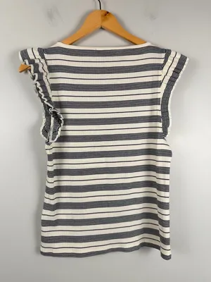 J. Crew Ruffle Sleeve Stripe Ribbed top size medium thumbnail 5