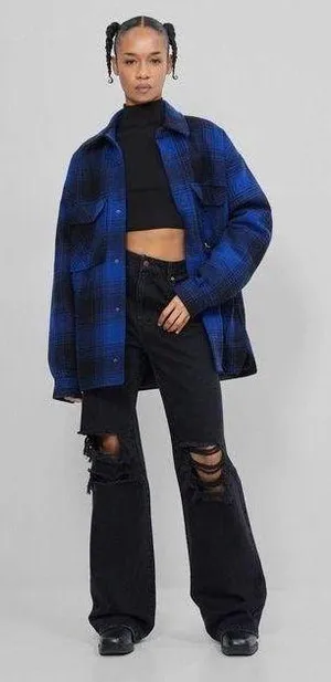 Bershka Ripped High Rise Waisted Wide Leg 90’s Jean Denim Pants thumbnail 3