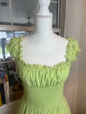 Urban Outfitters Lime Green Smocked Ruffle Mini romper size large. thumbnail 3