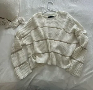white & tan striped cropped sweater thumbnail 1