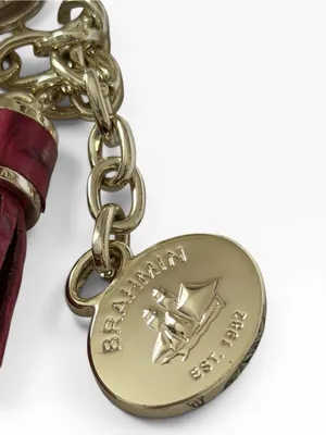 Brahmin Red Leather Double Tassel Keyring Bag Charm with Gold Hardware thumbnail 4