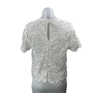 Abercrombie & Fitch White Short Sleeve Floral Lace Crochet Knit Blouse Top S thumbnail 3
