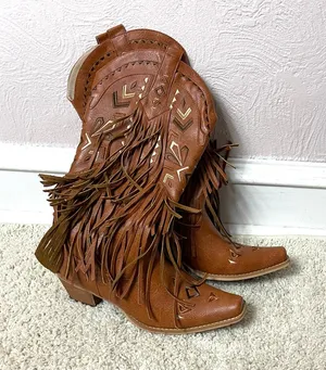 Brown Fringe Western Boots Size 9 thumbnail 1