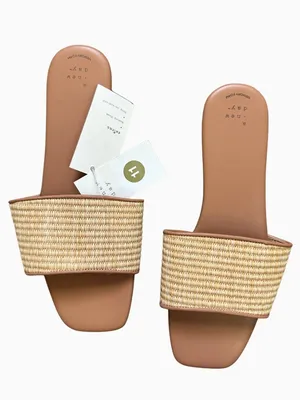 A New Day NWT Maren Natural Woven Raffia Slide Sandals Size 11 Memory Foam thumbnail 1