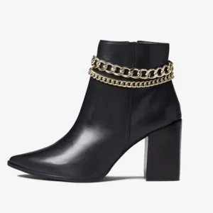Steve Madden Perlina Bootie Leather Gold Chain‎ Boot in Black Size 8.5 thumbnail 8