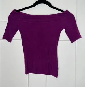 SO Purple Ribbed Fitted Off Shoulder Half Sleeve Top thumbnail 1