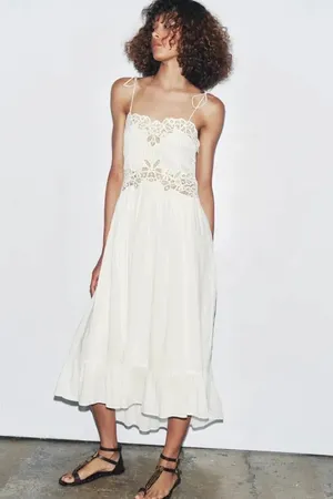 Zara White Lace Cotton Flowy Summer Bohemian Midi Dress thumbnail 8