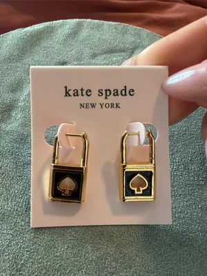 Kate Spade | ♠️ | Gold Plated and Black Spade Padlock Hoop Earrings thumbnail 3