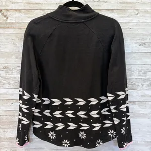 Talbots Womens M Raglan Pullover 1/2 Zip Black Geo Jacquard Lavdr Trim Fair Isle thumbnail 4