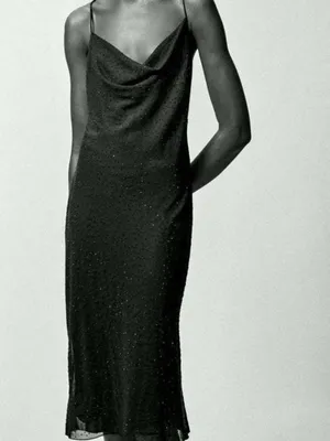 Zara Black Cowl-Neck Slip Midi Dress thumbnail 5