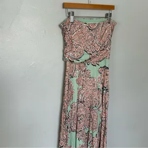 The Limited Strapless Paisley Maxi Dress Flowing Boho Green Orange Women’s XS thumbnail 5