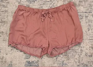 aerie Mauve Elastic-Waist Lounge Shorts with Lace Trim thumbnail 1