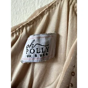 Oh Polly Ruched Rhinestone Mesh Mini Dress size 4 Sleeveless Beige thumbnail 3