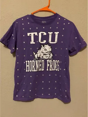 TCU Horned Frogs Purple Studded T-Shirt Size L thumbnail 1