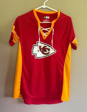 NFL Team Apparel Kansas City Chiefs Womens Red Lace Up Jersey Top‎ Small thumbnail 1