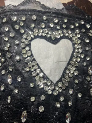 Finesse Love Hand Beaded Rhinestone Black Corset Top thumbnail 7