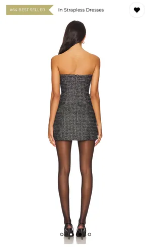 More to Come Revolve Charcoal Black and Silver Strapless Tweed Mini Dress thumbnail 3