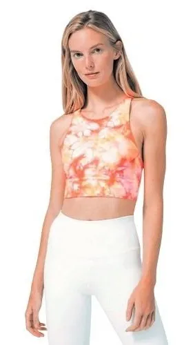 Lululemon Energy Bra High Neck Long Line Shibori Neon Orange Size‎ 4 thumbnail 1