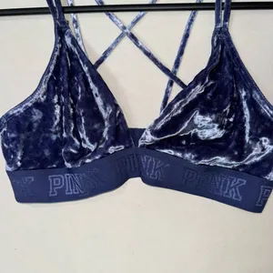 PINK - Victoria's Secret Dark Blue Velvet Triangle Bralette Women’s Size Medium thumbnail 5
