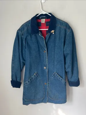 Out Brook vintage Denim Flannel Lined Denim Women’s Jacket, sz Medium©️ thumbnail 1