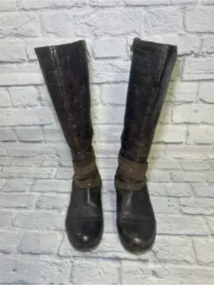 UGG Women's 9.5 Esplanade Riding Boots Croco Java Brown Distressed Sheepskin thumbnail 2