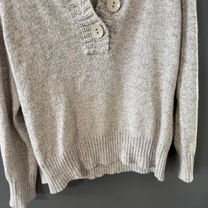 Liz & Co Womens Oatmeal Marled Knit Hoodie Henley Sweater Large Beige‎ Pullover thumbnail 3