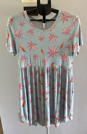 Longyuan Women's Light Blue Leaves Pockets Short Sleeve Dress Size XL‎ thumbnail 1