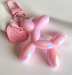 NEW‎ Pink Balloon Dog Keychain Heart Charm Keyring Cute Y2K thumbnail 1