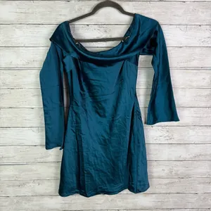 Lulus Luxurious Vision Teal Satin Off-the-Shoulder Mini Dress Size Small thumbnail 6