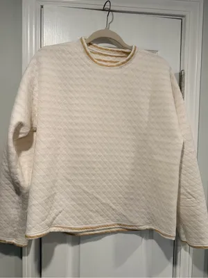 NWOT J. Crew Size S Tan Cream Reversible Quilted Striped Crew Sweatshirt thumbnail 7