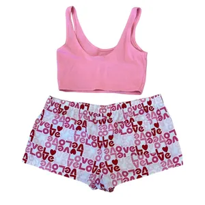 Topshop Love Pajama Shorts Set MEDIUM Valentine PJs Playful NEW Pink Crop Top Cotton thumbnail 3