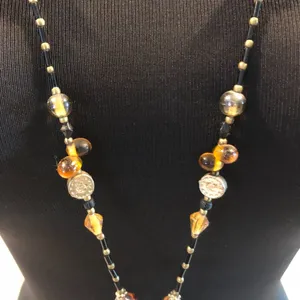 Brown Gold Amber AB beaded ID Badge Holder/Lanyard 40" thumbnail 7