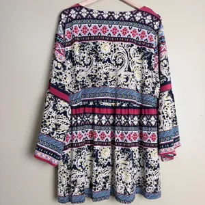 Melissa Paige Tunic Blouse 3X Blue Peasant Crochet Paisley Empire Bell Sleeve thumbnail 2