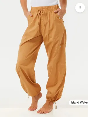 Rip Curl South Bay Cargo Pants Cotton Poplin Drawstring Utility Tan L thumbnail 4