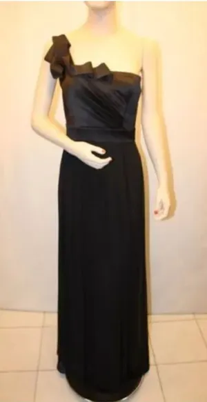 Max and Cleo Black Satin Chiffon Gown size 4 Small hole on the bottom of the dre thumbnail 1