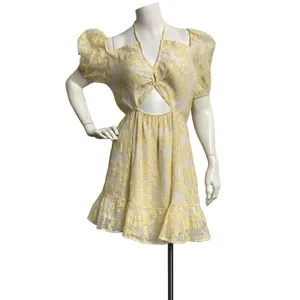 Storia Ruby & Jenna Tie Front‎ Puff Sleeve Dress Lemon Size Large Fairycore Open thumbnail 2