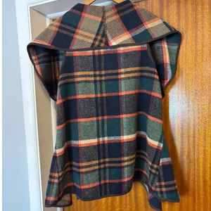 Peach Love California Womens Plaid Drape Front Vest Navy Green Orange Small‎ USA thumbnail 2