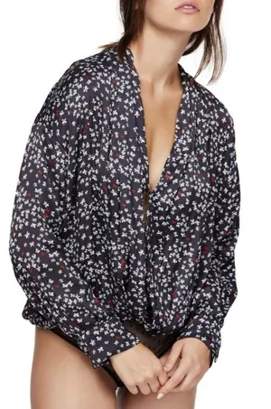 Free People Intimately Black White‎ Butterfly Print Ladylike Bodysuit thumbnail 1