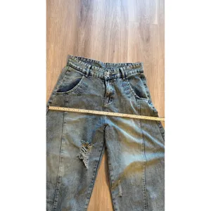 Acid Wash Wide Leg Barrel Jeans Distressed Balloon Denim Light Blue Streetwear thumbnail 5